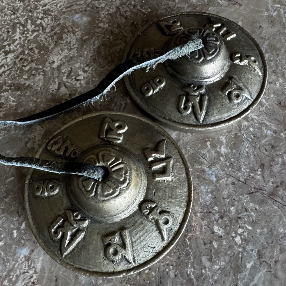 Vintage Heavy Brass Tibetan Buddhist Tingsha Bells Cymbals Healing Meditation
